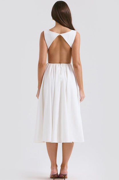 Cindy White Twill Midi Elbise