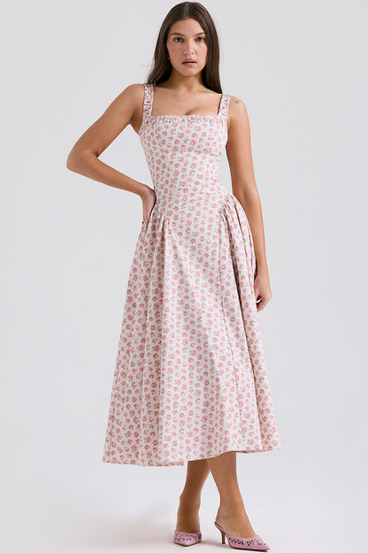 Dorothy White Rosebud Print Elbise