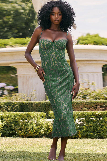 Joelle Forest Lace Midi Elbise