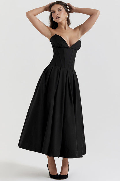 Lady Black Strapless Midi Elbise