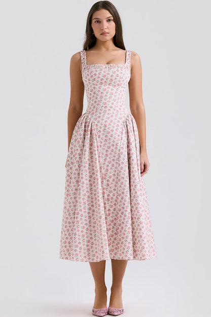 Dorothy White Rosebud Print Elbise