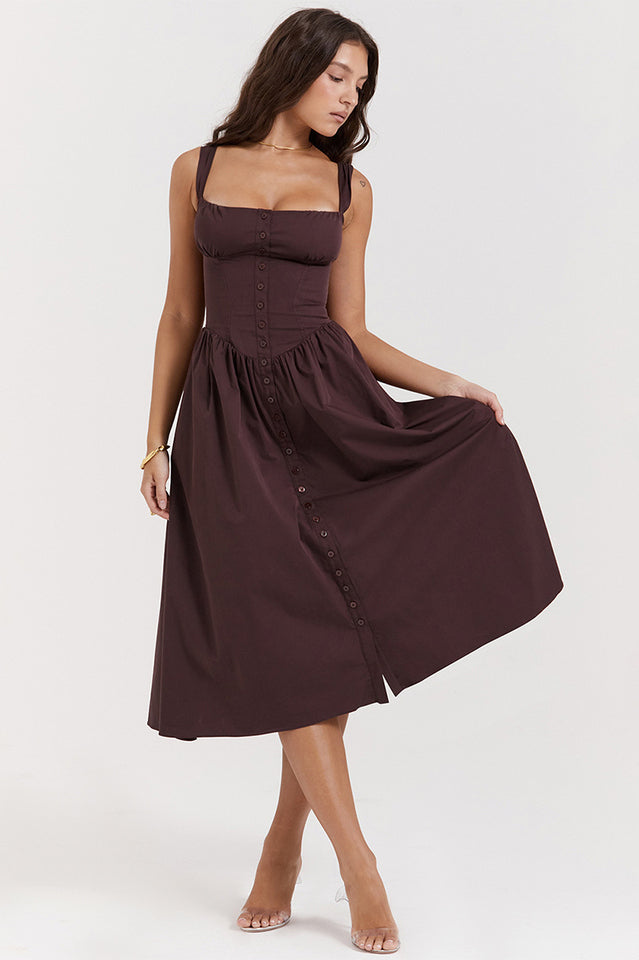 Rich Brown Midi Elbise