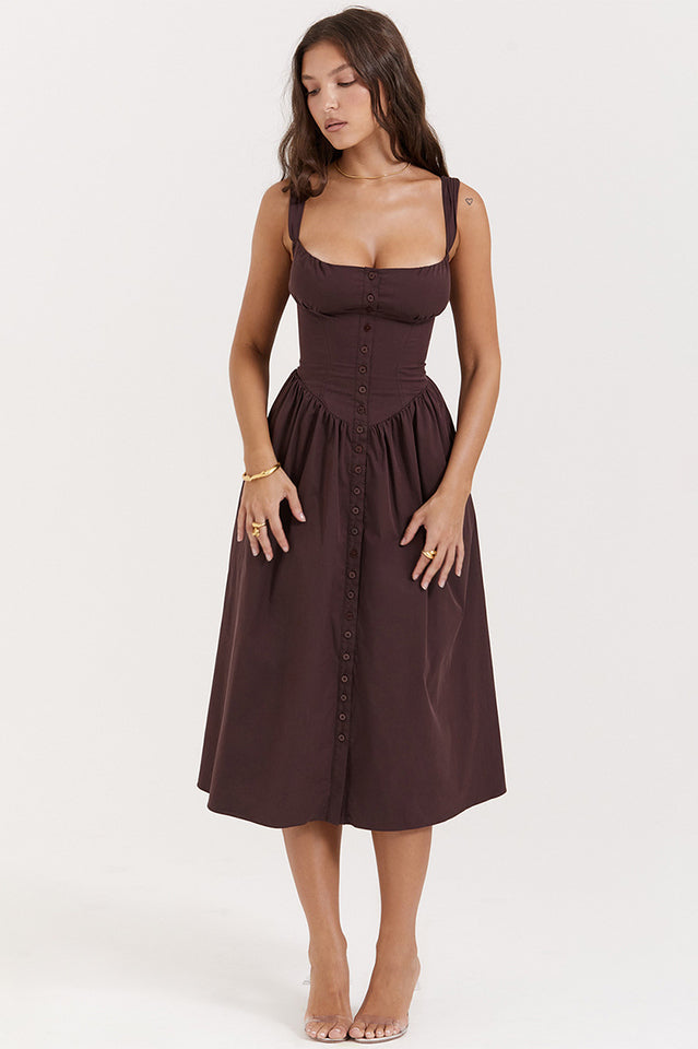 Rich Brown Midi Elbise