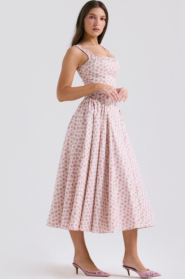 Dorothy White Rosebud Print Elbise
