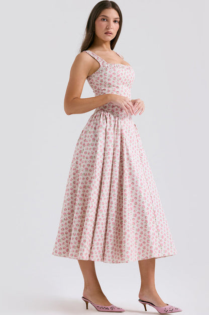 Dorothy White Rosebud Print Elbise