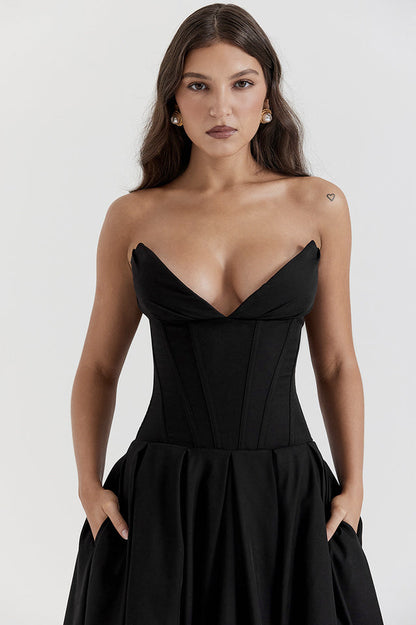 Lady Black Strapless Midi Elbise