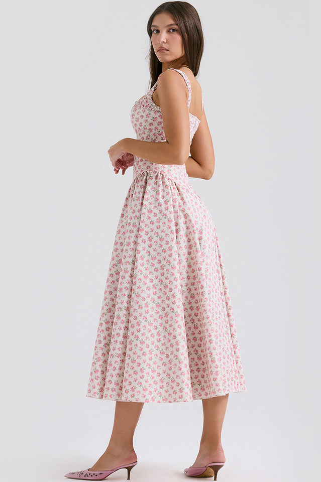 Dorothy White Rosebud Print Elbise