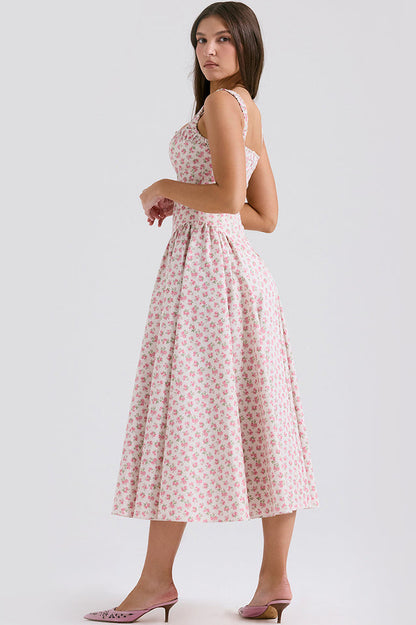 Dorothy White Rosebud Print Elbise