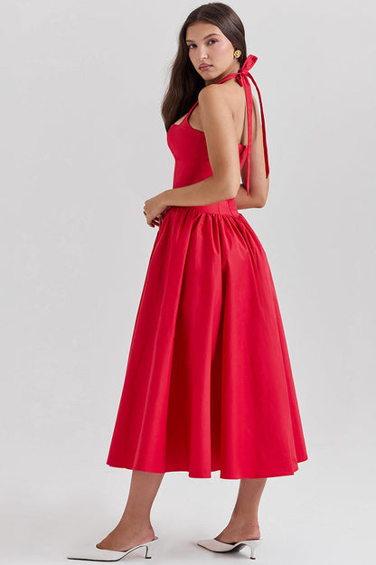 Coquette Scarlet Halter Midi Elbise