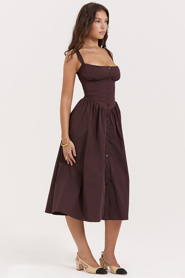 Rich Brown Midi Elbise