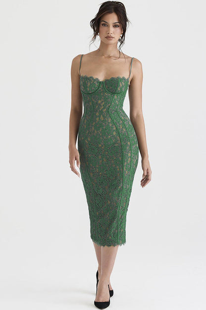 Joelle Forest Lace Midi Elbise