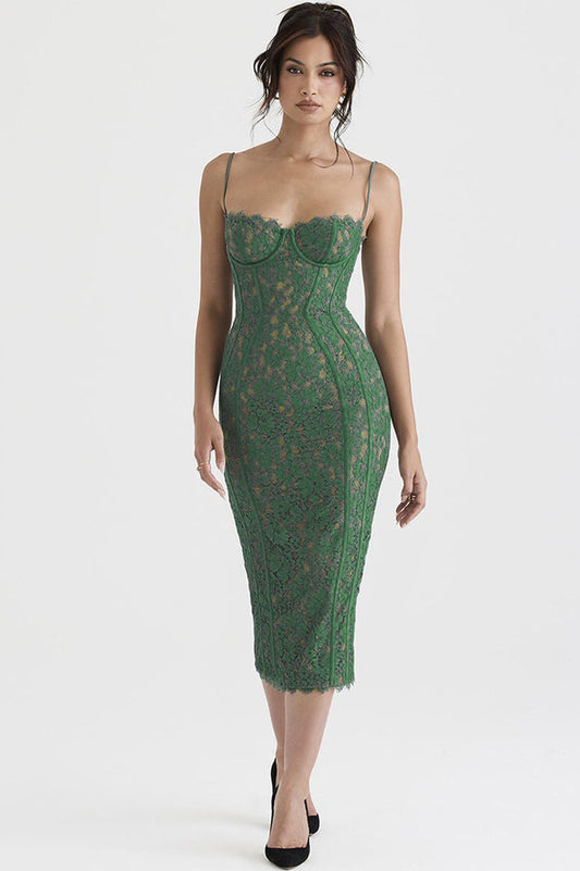 Joelle Forest Lace Midi Elbise