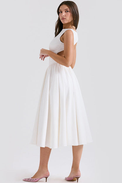 Cindy White Twill Midi Elbise