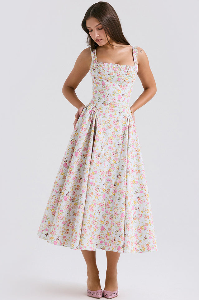 Dorothy White Rosebud Print Elbise