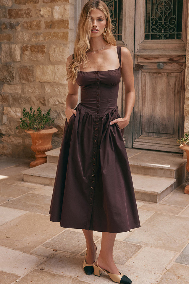 Rich Brown Midi Elbise