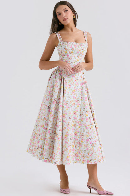 Dorothy White Rosebud Print Elbise