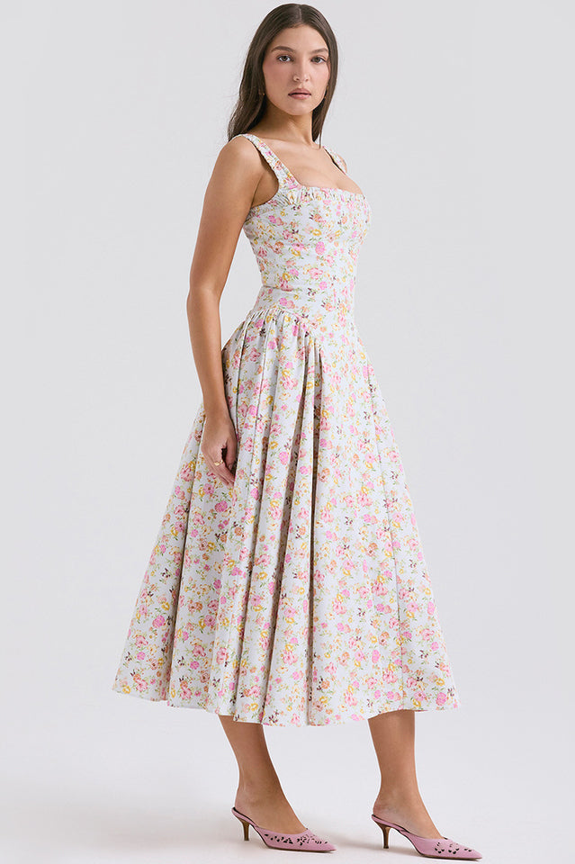 Dorothy White Rosebud Print Elbise