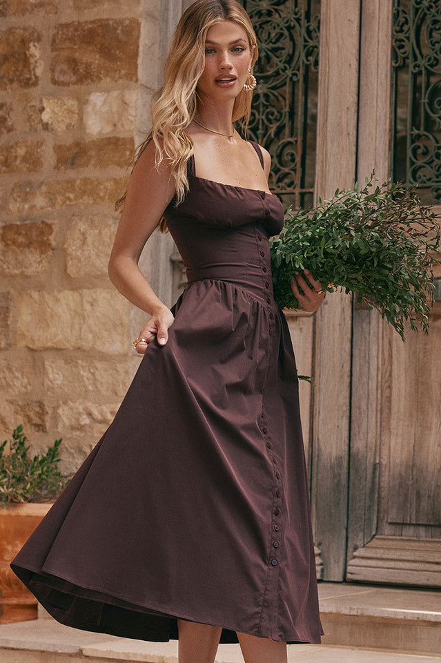 Rich Brown Midi Elbise