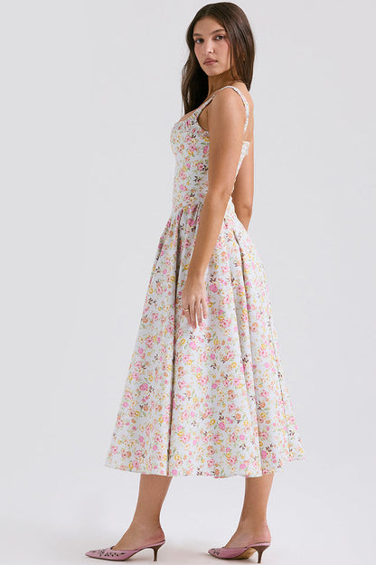 Dorothy White Rosebud Print Elbise