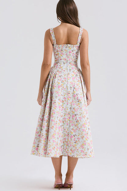Dorothy White Rosebud Print Elbise