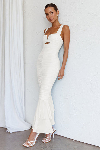 Nadia Ruched Fishtail Maxi Elbise