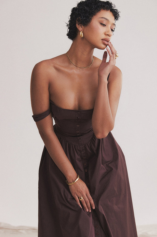 Rich Brown Midi Elbise