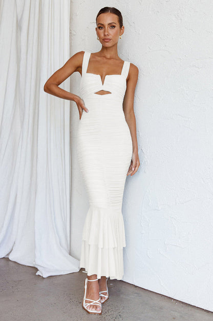 Nadia Ruched Fishtail Maxi Elbise