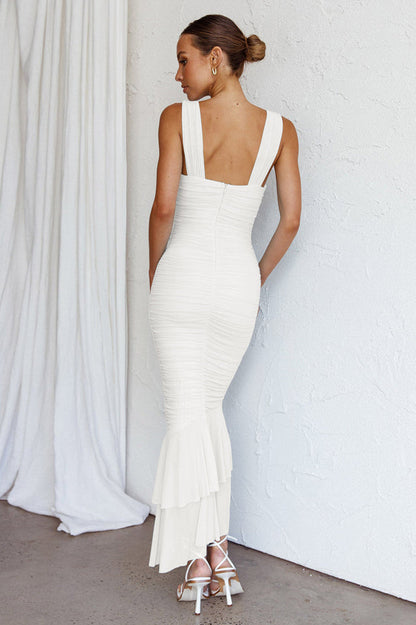 Nadia Ruched Fishtail Maxi Elbise