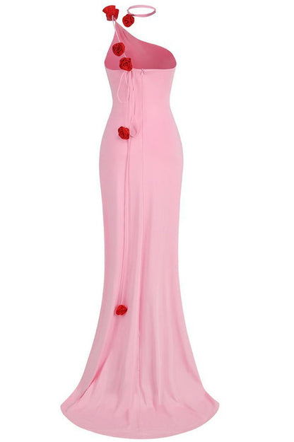 Floral-Appliqué One Shoulder Gown Elbise