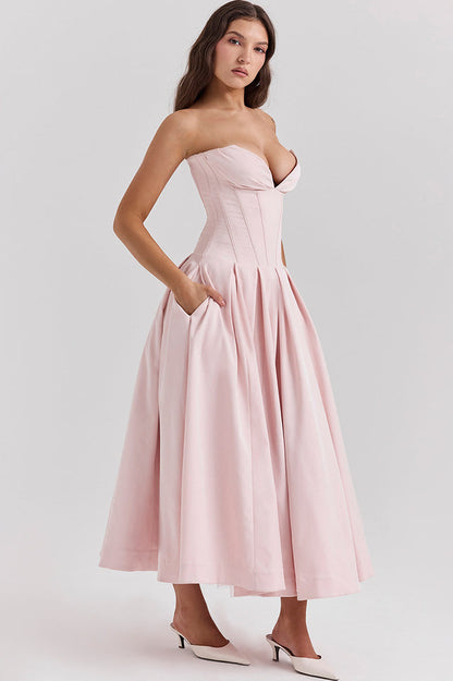 Lady Black Strapless Midi Elbise