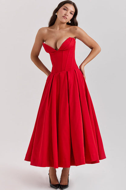 Lady Black Strapless Midi Elbise