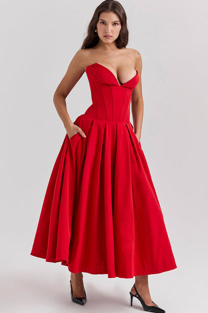Lady Black Strapless Midi Elbise