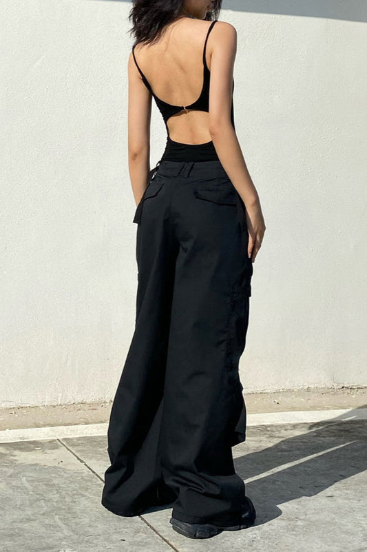Solid Open Back Cutout Clip Bodysuit