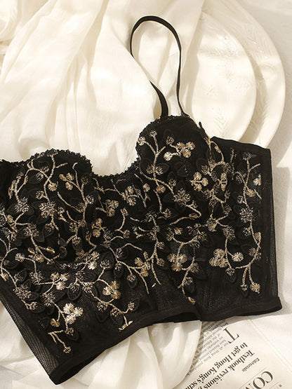 Floral Mesh Lace Crop Corset Üst