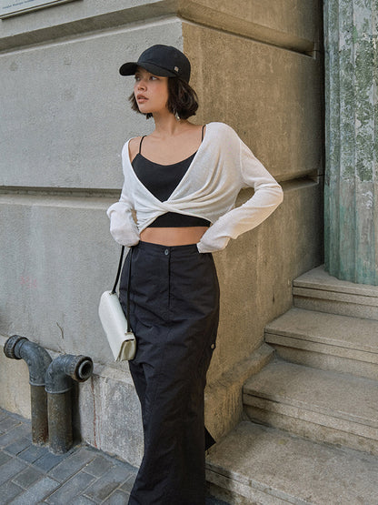 Twist Cover Up Crop Knit Üst