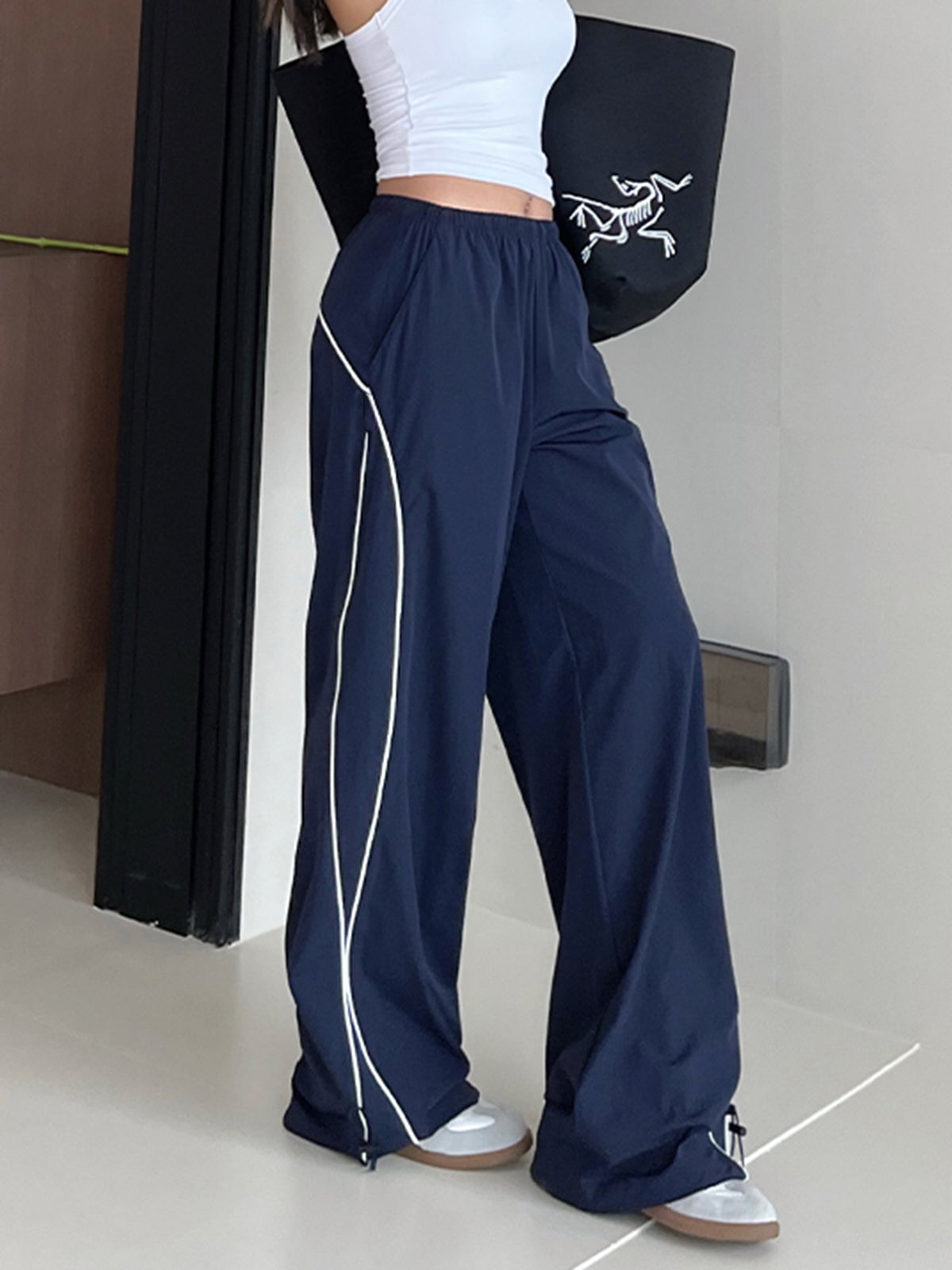 Contrast Piping Drawstring Pantolon