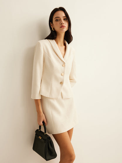 3/4 Length Sleeve Tweed Blazer Ceket