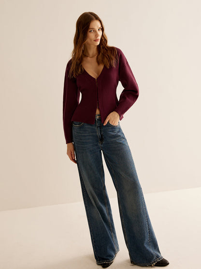 V-Neck Versatile Slim Fitted Hırka
