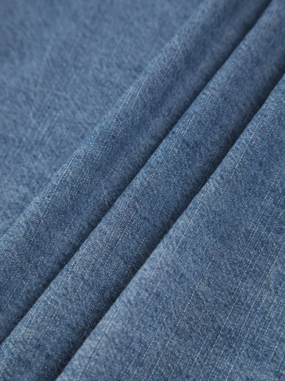 Asymmetrical Collar Denim Crop Gömlek