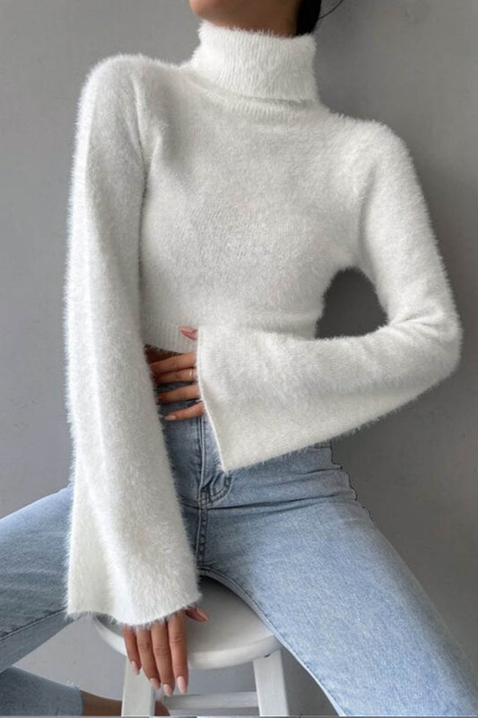 Turtleneck Fuzzy Crop Bluz