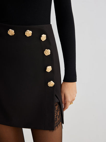 Lace Trim Metal-Flower Zipper Etek