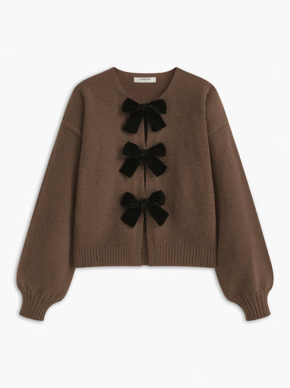 Velvet-Bow Lantern Sleeve Kazak
