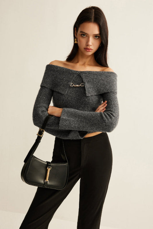 Off-Shoulder Crop Knit Üst