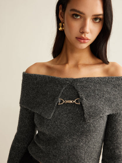 Off-Shoulder Crop Knit Üst