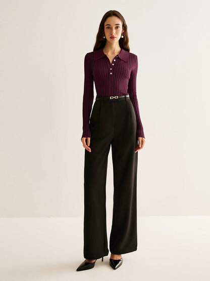 High Stretch Lapel Knit Üst