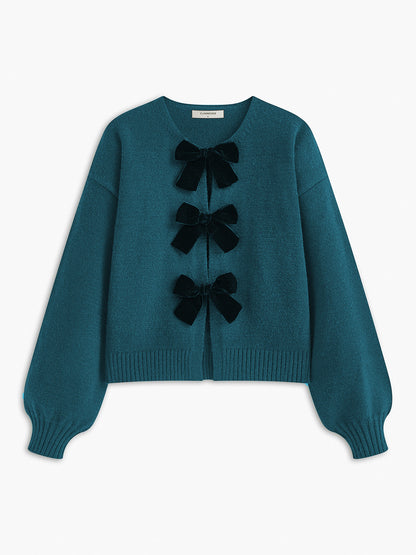 Velvet-Bow Lantern Sleeve Kazak
