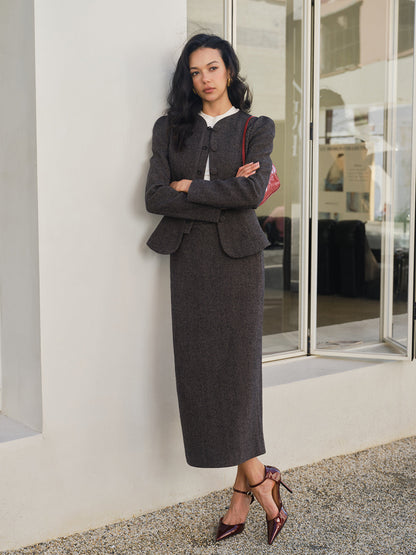 Chevron Button Slim Blazer Ceket