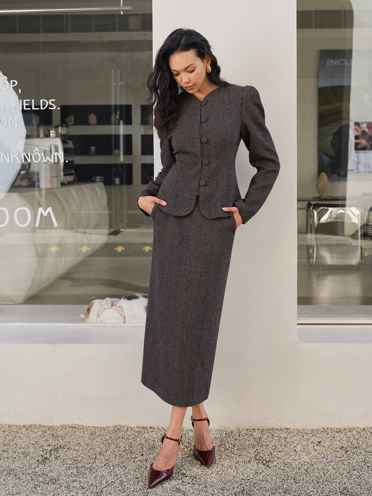 Chevron Button Slim Blazer Ceket