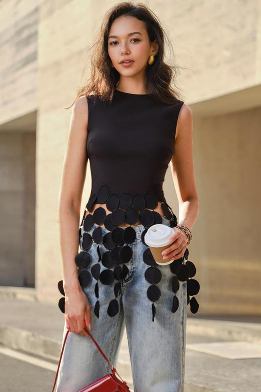 Crop Tassel Kolsuz Bluz