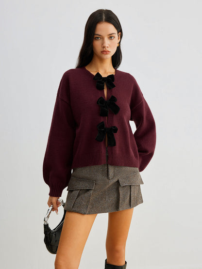 Velvet-Bow Lantern Sleeve Kazak